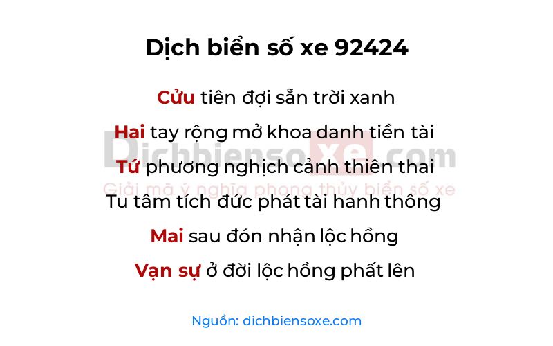 Dịch thơ biển số 92424