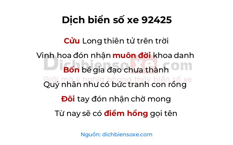 Dịch thơ biển số 92425