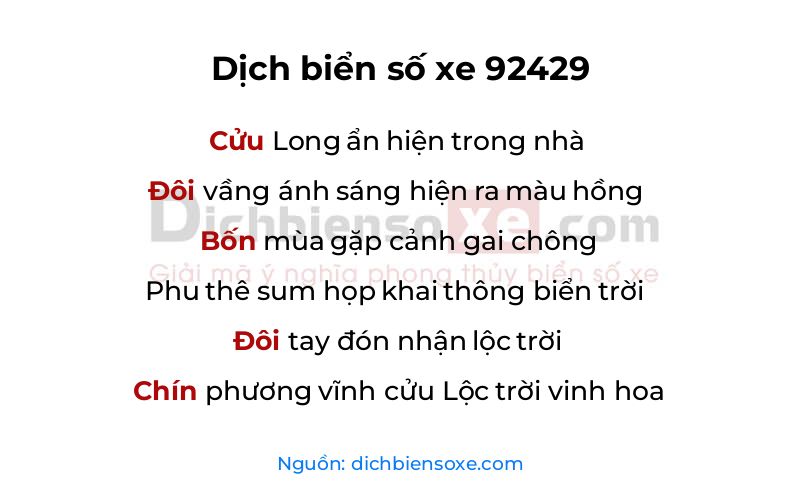 Dịch thơ biển số 92429
