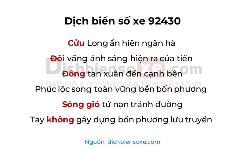 Dịch thơ biển số 92430