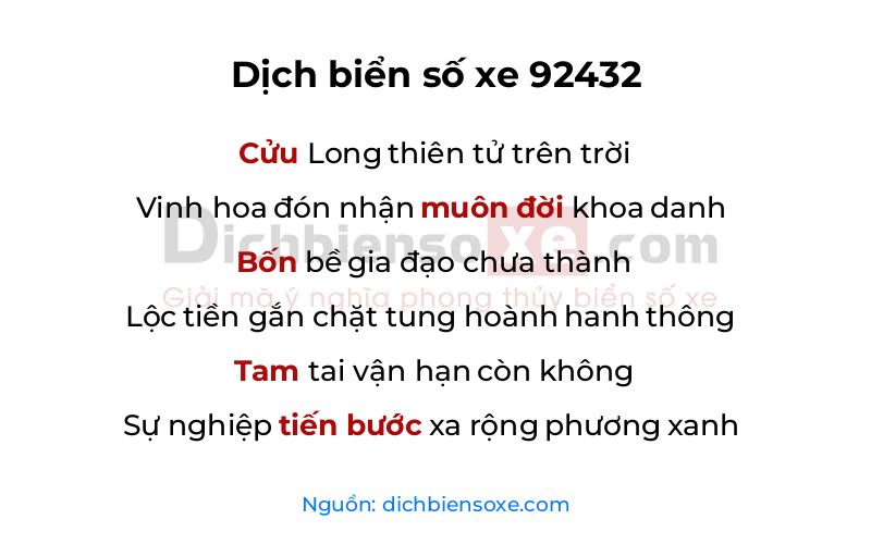 Dịch thơ biển số 92432