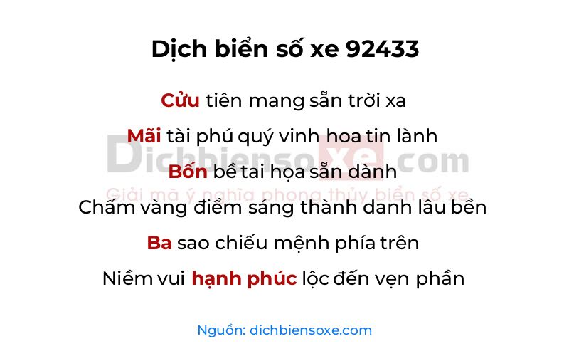 Dịch thơ biển số 92433
