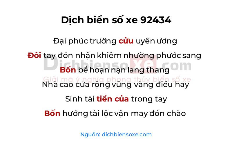 Dịch thơ biển số 92434