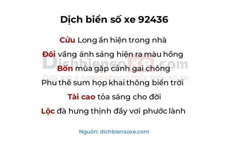 Dịch thơ biển số 92436