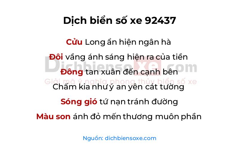 Dịch thơ biển số 92437
