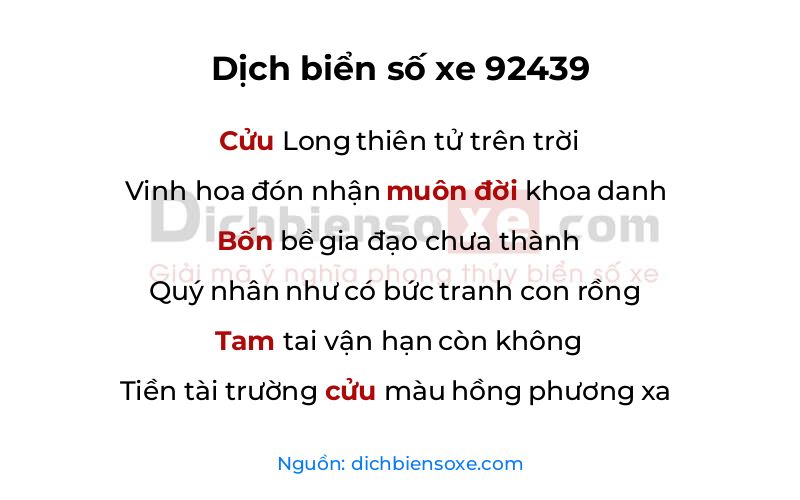 Dịch thơ biển số 92439