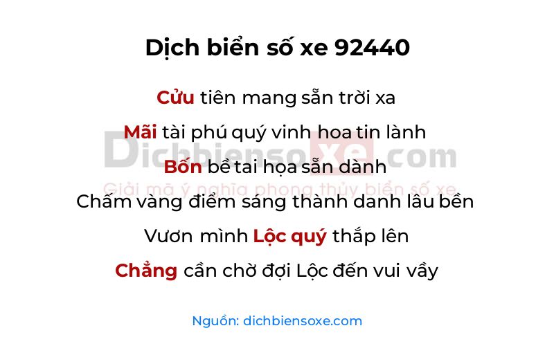 Dịch thơ biển số 92440