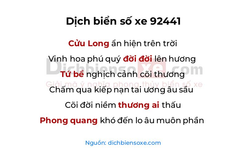 Dịch thơ biển số 92441