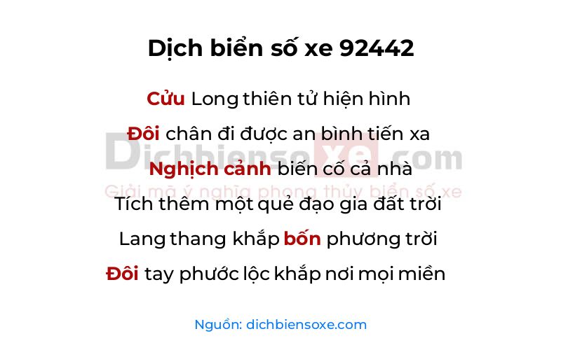 Dịch thơ biển số 92442