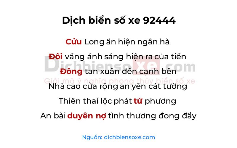 Dịch thơ biển số 92444