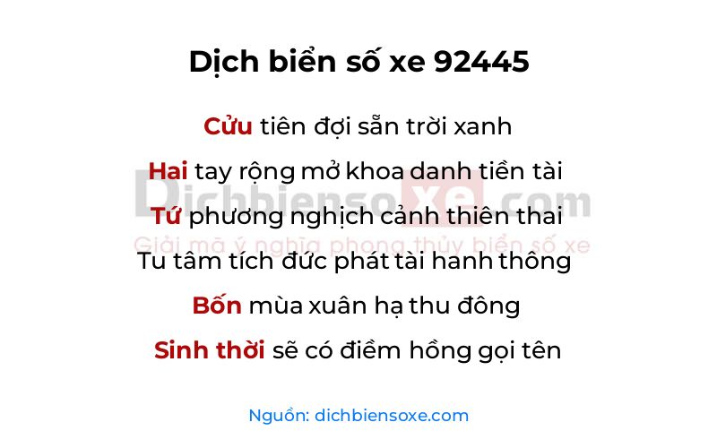 Dịch thơ biển số 92445