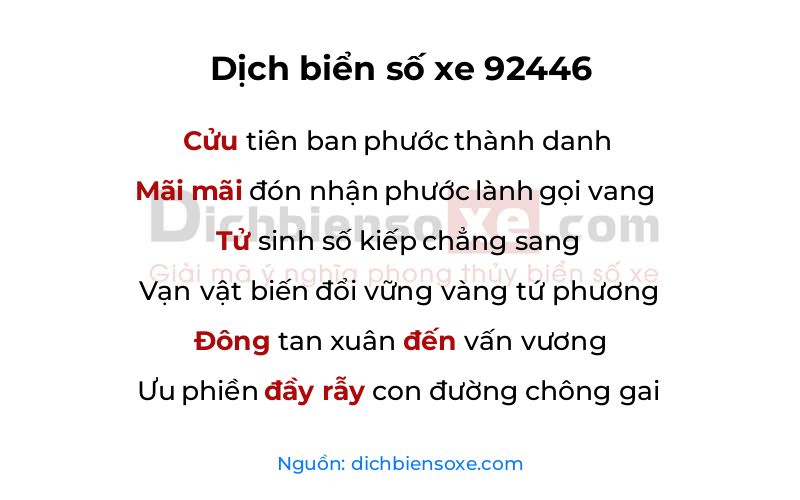 Dịch thơ biển số 92446