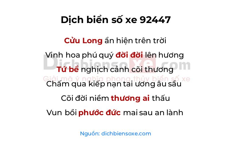 Dịch thơ biển số 92447