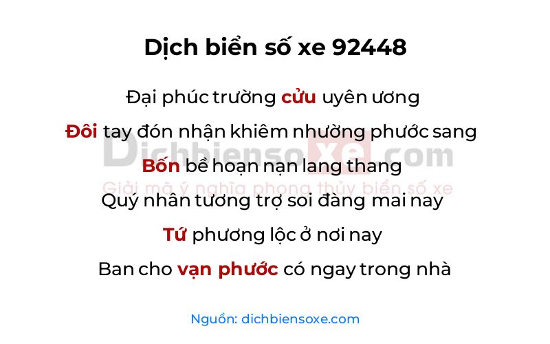 Dịch thơ biển số 92448