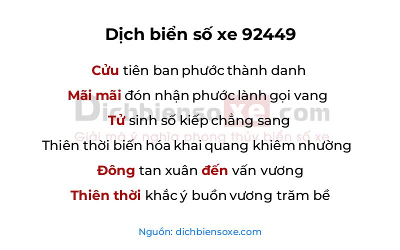 Dịch thơ biển số 92449