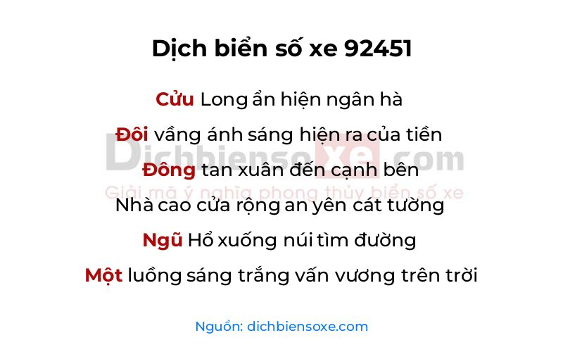 Dịch thơ biển số 92451
