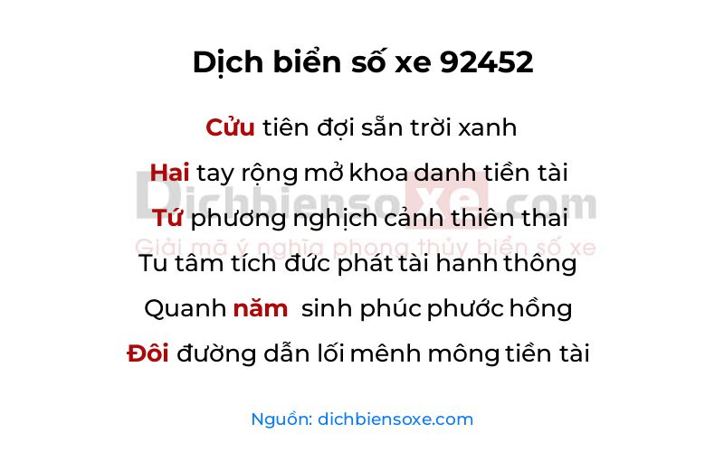 Dịch thơ biển số 92452
