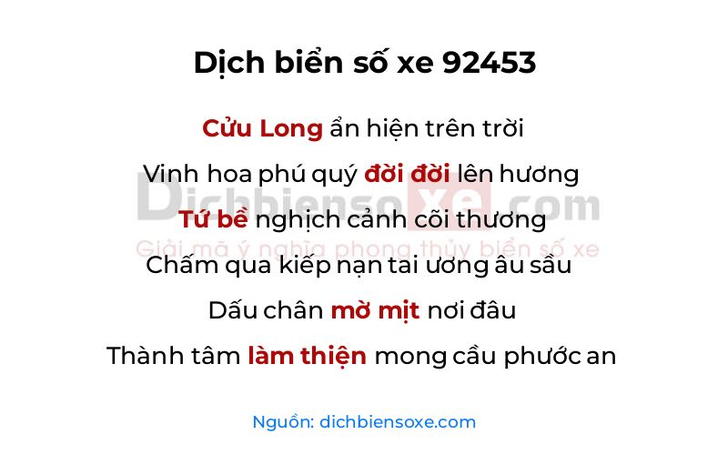 Dịch thơ biển số 92453