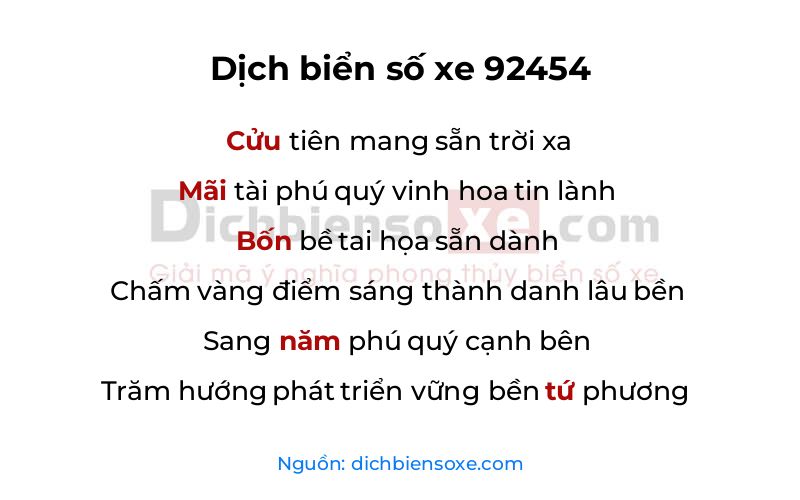 Dịch thơ biển số 92454