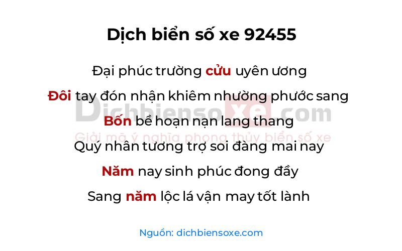 Dịch thơ biển số 92455