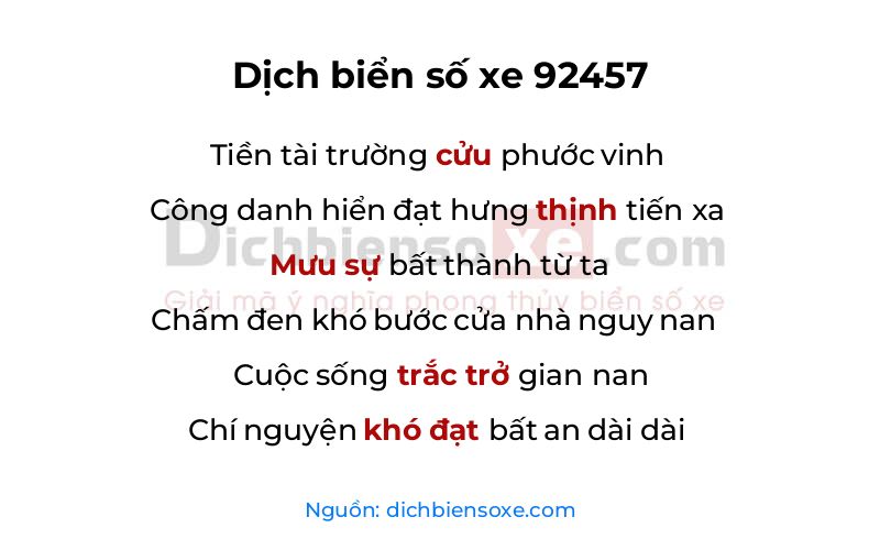 Dịch thơ biển số 92457