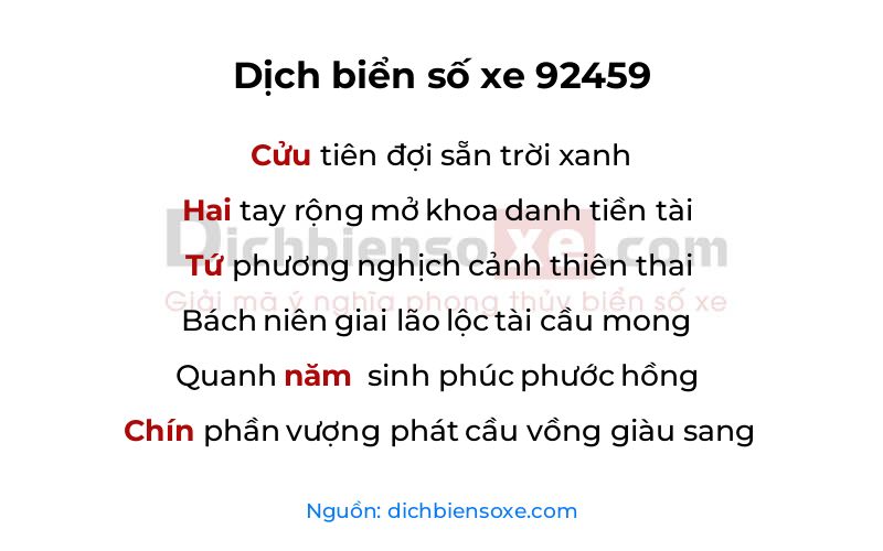 Dịch thơ biển số 92459