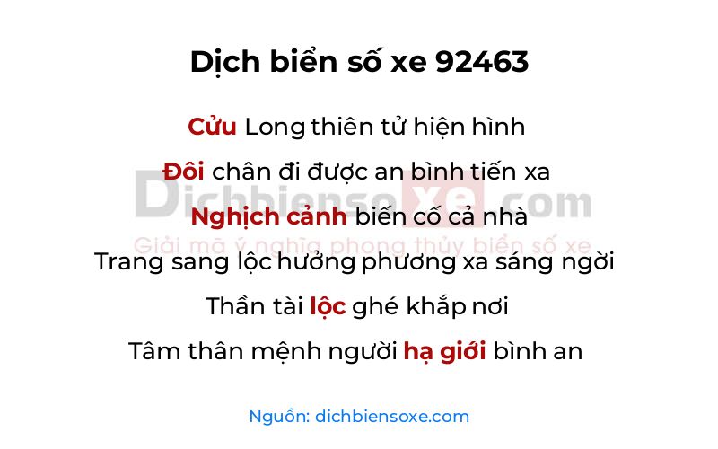 Dịch thơ biển số 92463