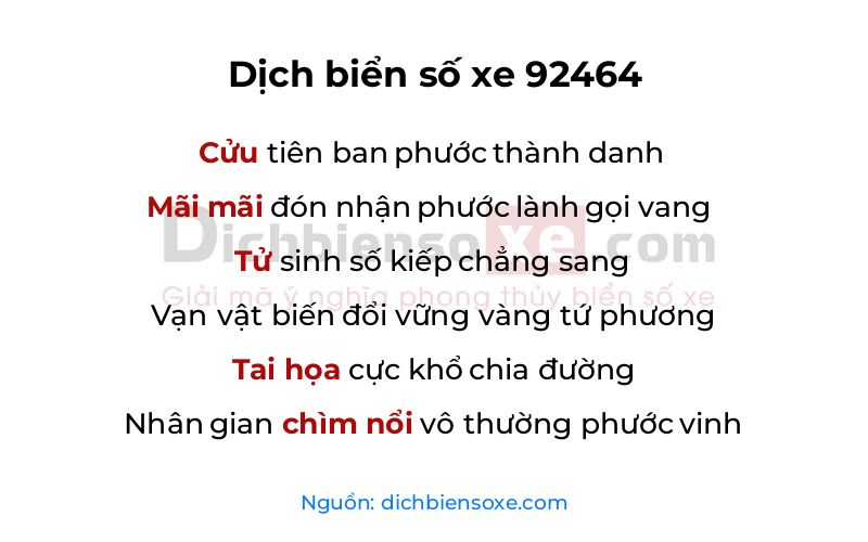 Dịch thơ biển số 92464