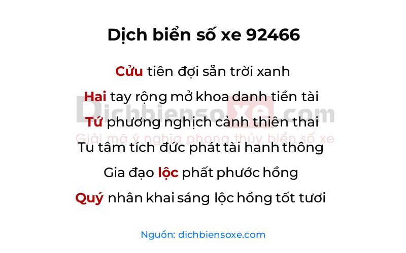 Dịch thơ biển số 92466