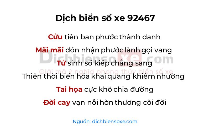 Dịch thơ biển số 92467