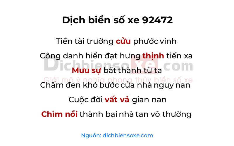 Dịch thơ biển số 92472