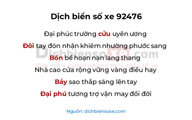 Dịch thơ biển số 92476