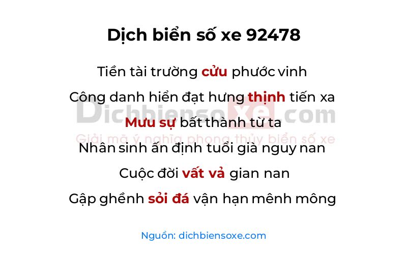 Dịch thơ biển số 92478