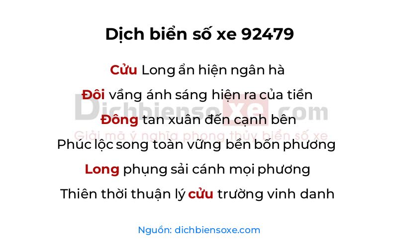 Dịch thơ biển số 92479
