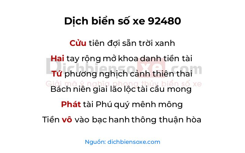 Dịch thơ biển số 92480