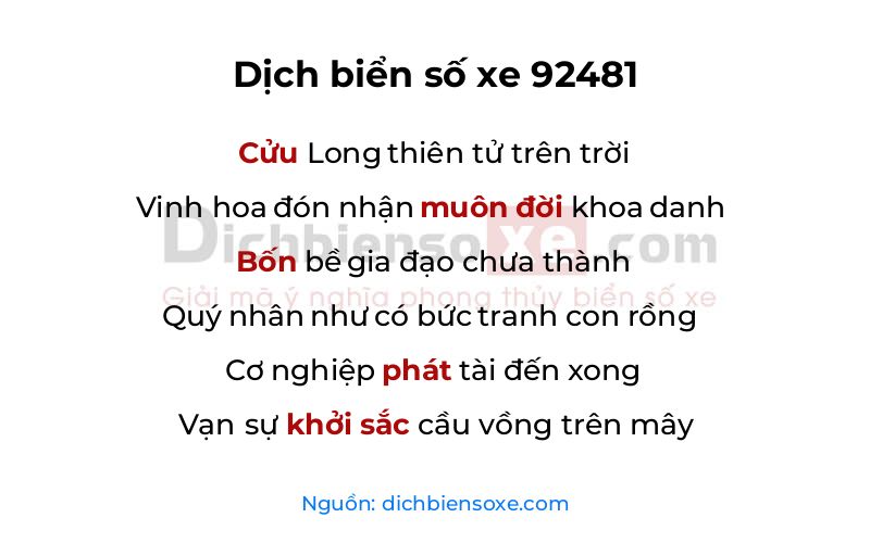 Dịch thơ biển số 92481