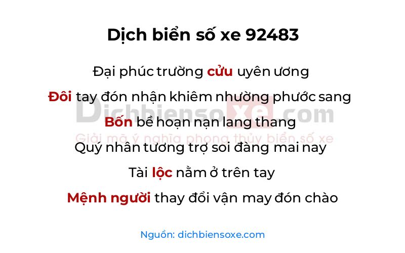Dịch thơ biển số 92483