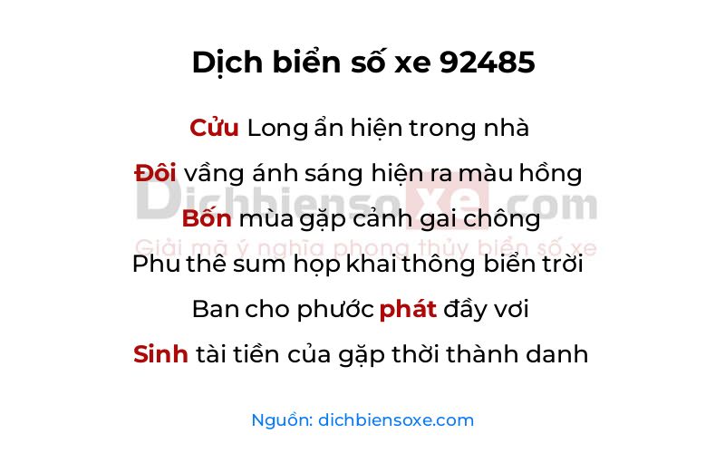 Dịch thơ biển số 92485
