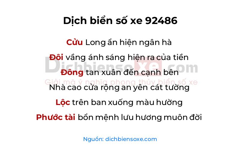 Dịch thơ biển số 92486