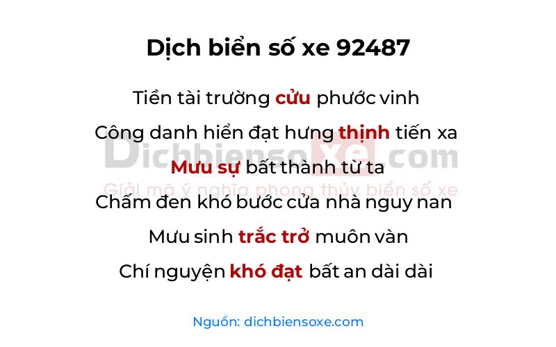 Dịch thơ biển số 92487