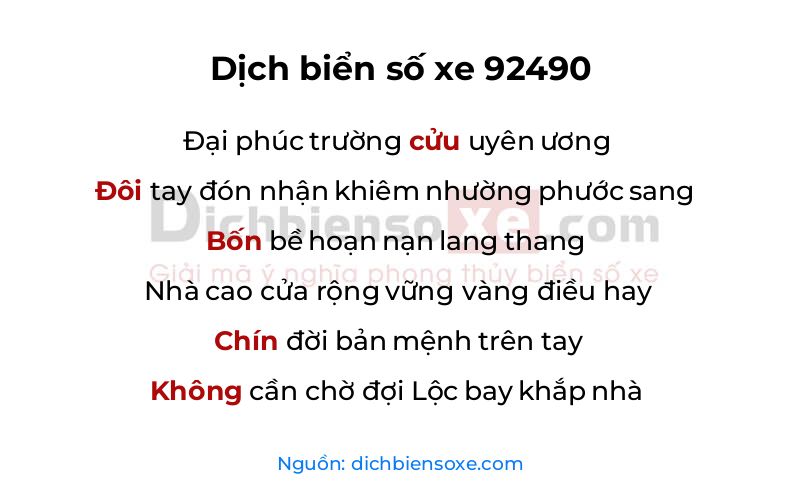 Dịch thơ biển số 92490