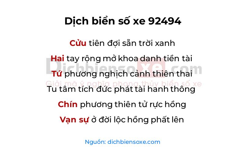 Dịch thơ biển số 92494