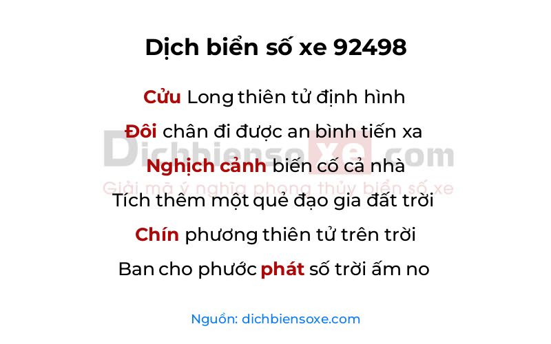 Dịch thơ biển số 92498
