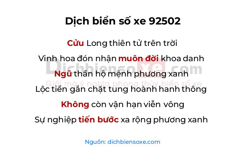Dịch thơ biển số 92502