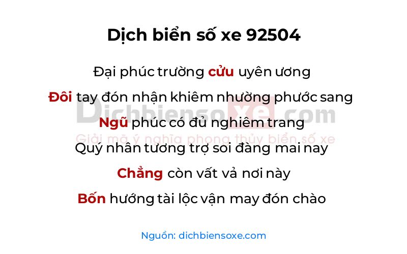 Dịch thơ biển số 92504