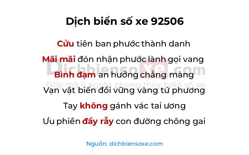 Dịch thơ biển số 92506