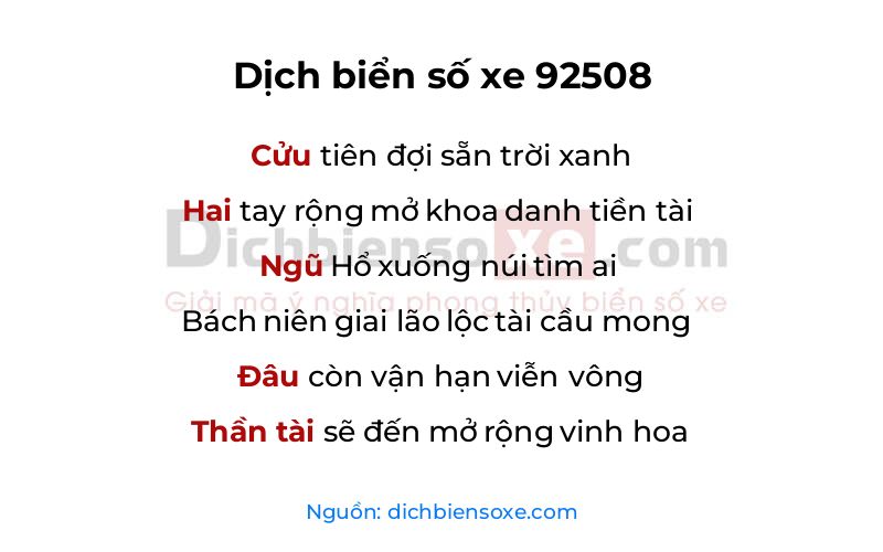 Dịch thơ biển số 92508