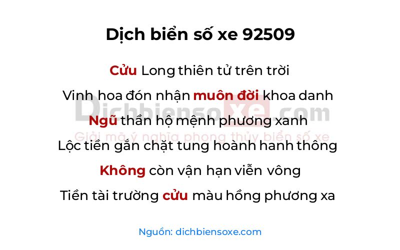 Dịch thơ biển số 92509