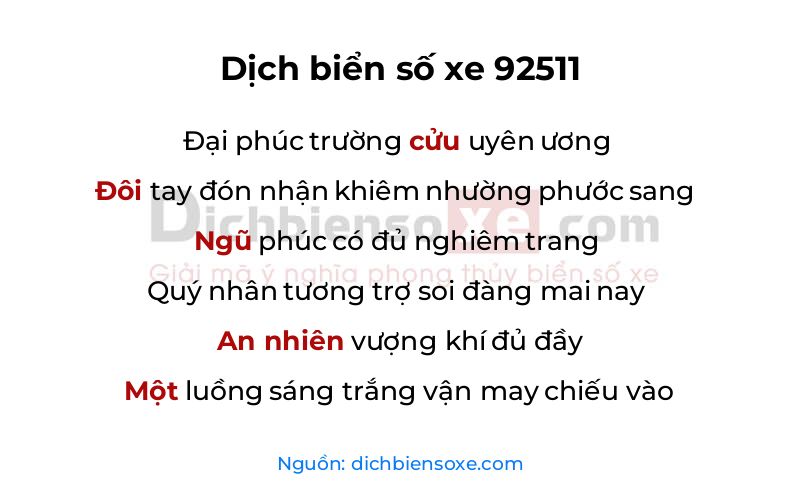 Dịch thơ biển số 92511
