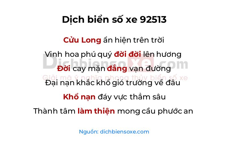 Dịch thơ biển số 92513